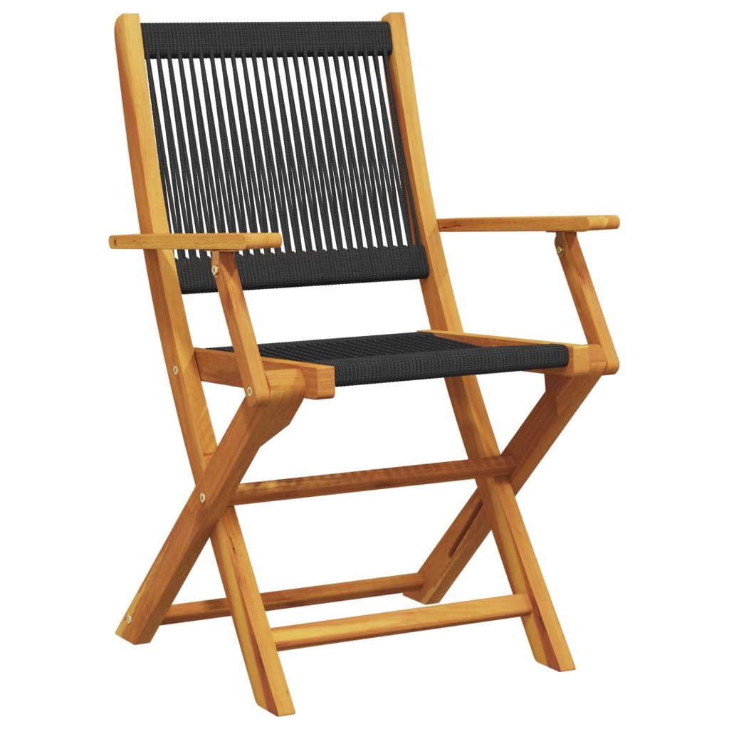 Patio Chairs 2 pcs Black Solid Wood Acacia and Polypropylene