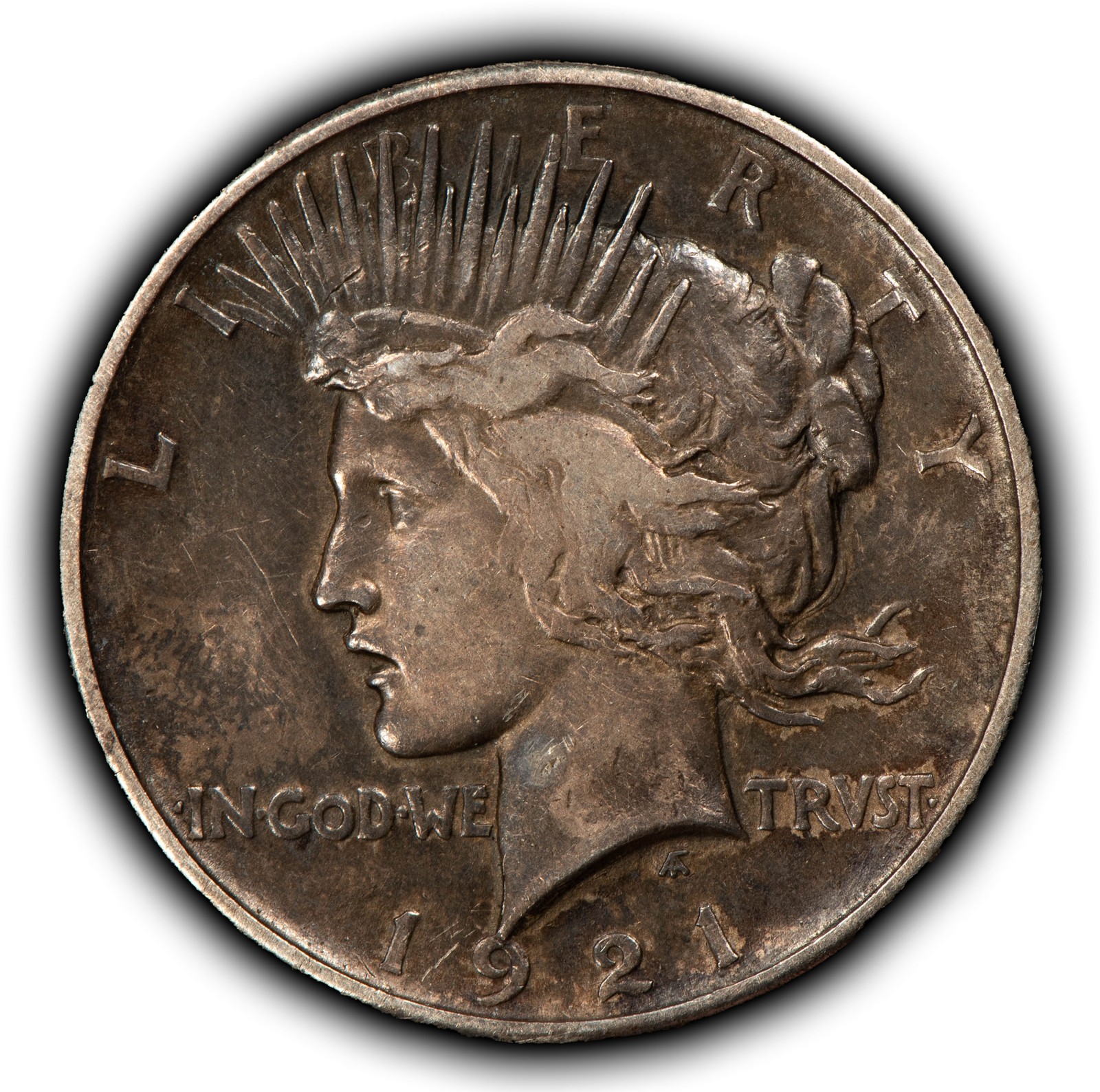 1921 $1 Silver Peace Dollar - High Relief Key Date - Deep Patina - SKU-B5525