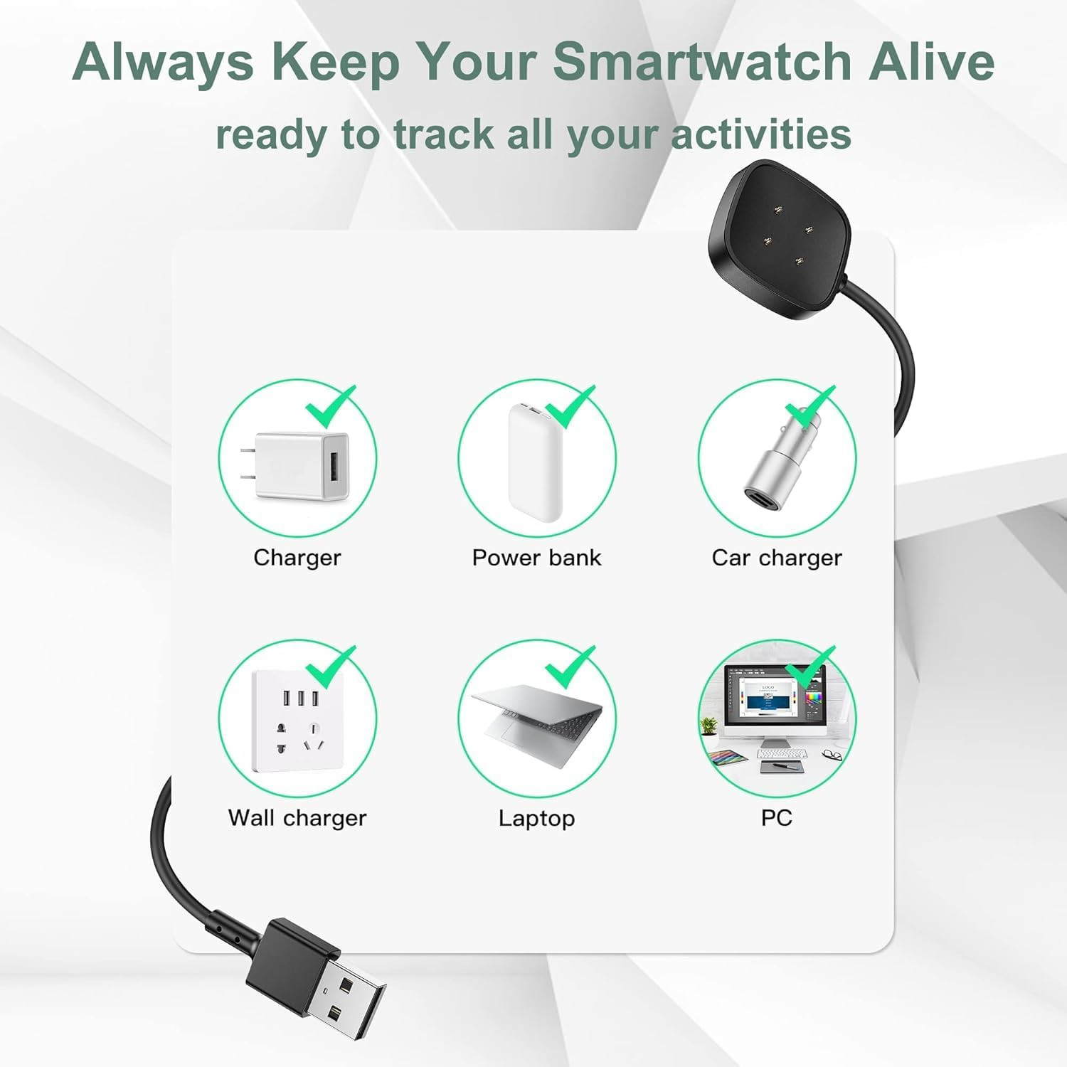 Versa 3 Charging Cable and Wall Plug Charger Compatible with Fitbit Versa 3 Smar