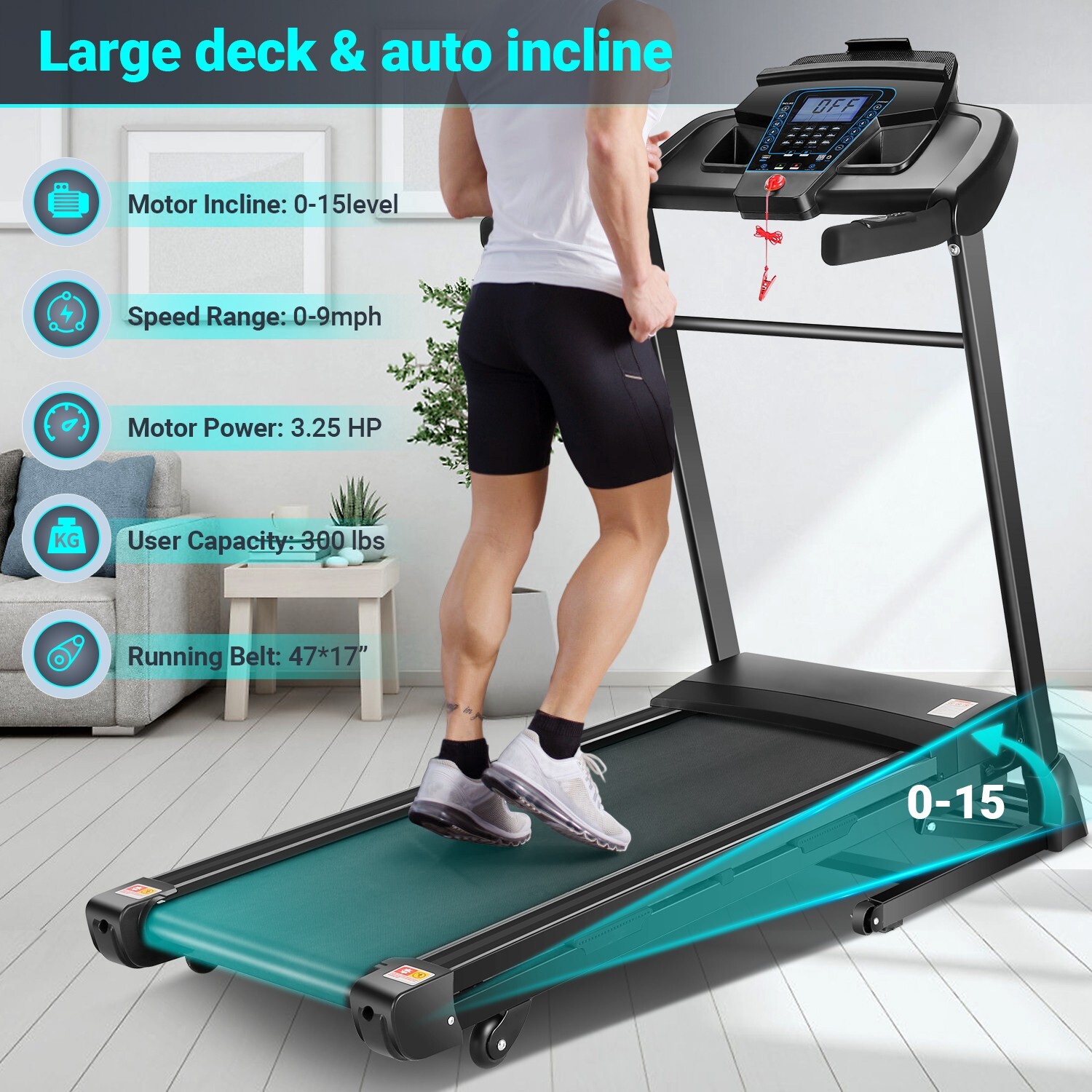 3.25HP Folding Treadmill Electric Treadmill Running Motorized Exercise Machine