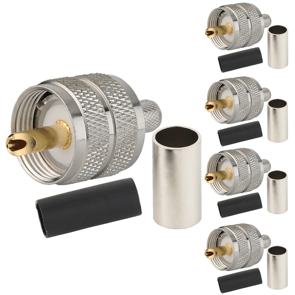 RFIOTASY Pack of 5 UHF PL-259 PL259 5 piece male for RG58, Silver