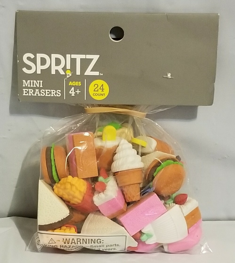 Spritz Spr!tz mini erasers food burger fry ice cream cake hot dog 24 ct.