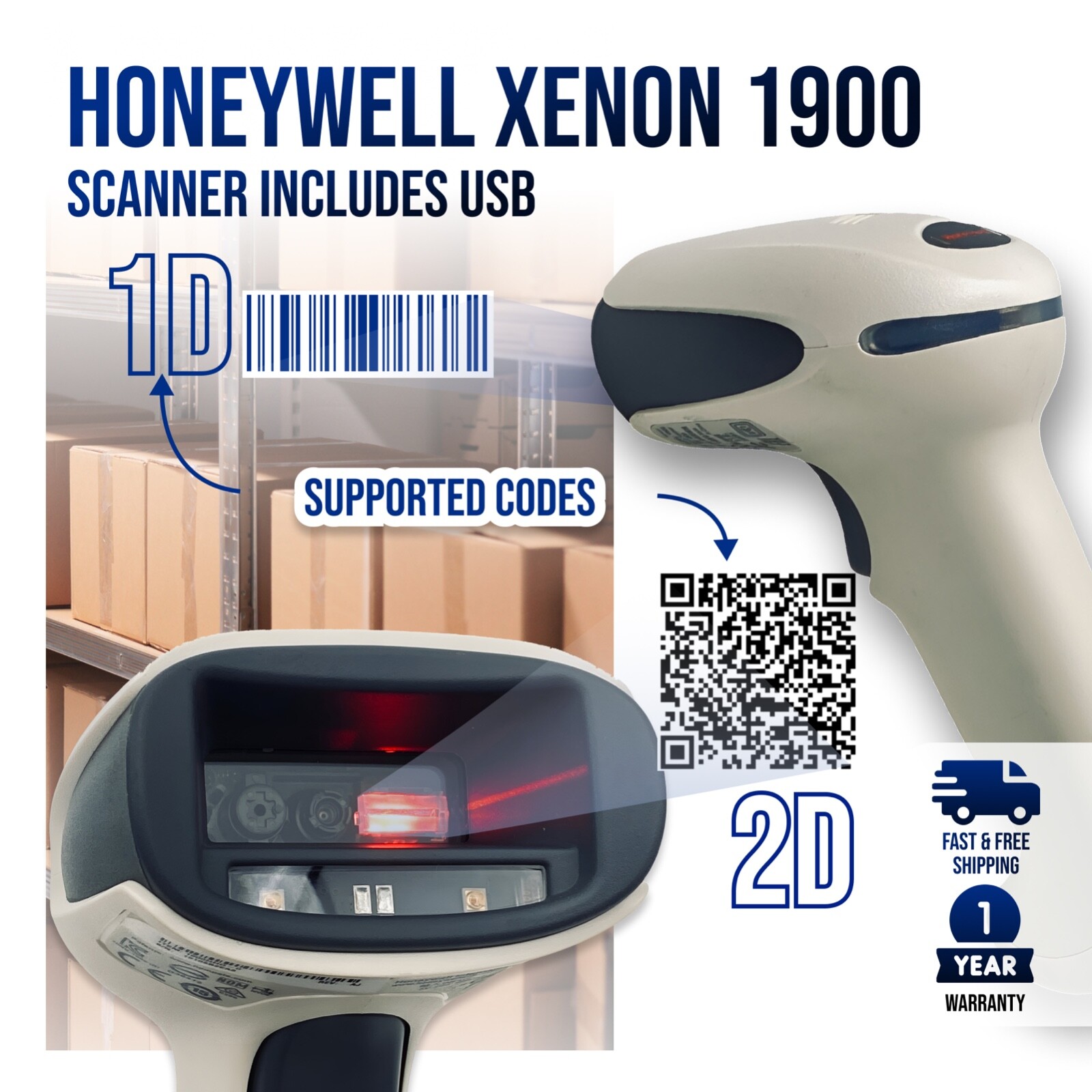 Honeywell Xenon 1900 Barcode Scanner 1900HHD-0 w/USB Cable - 1 YEAR WARRANTY! 🔥