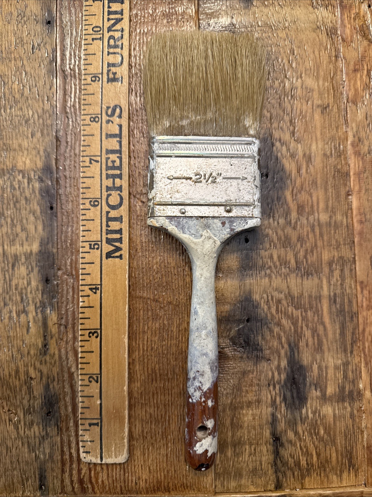 Vtg Paint Brush Masters Pure Wooden Handle  Antique Old Art Trade Metal Band
