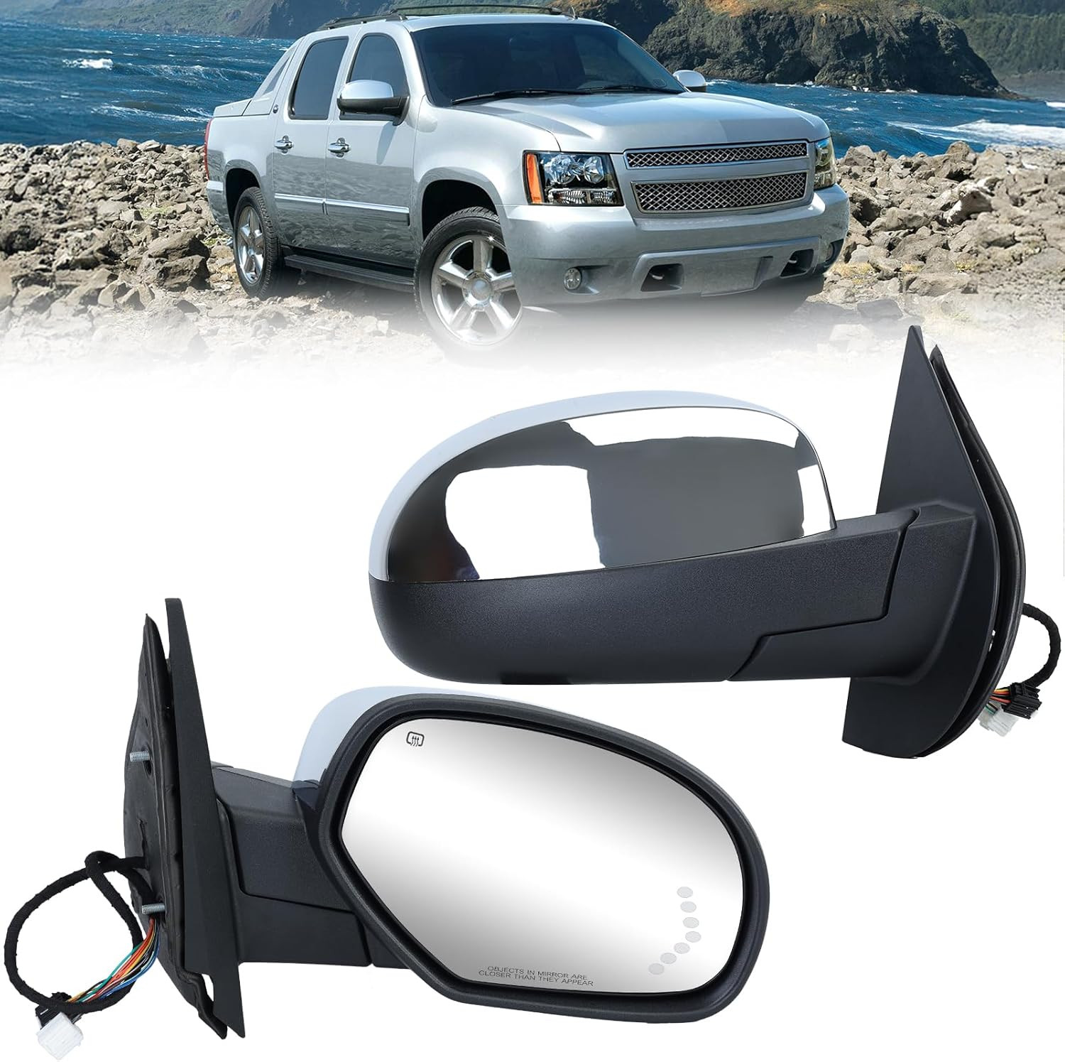 Passenger Chrome Power Folding Side Mirror Compatible with 2007-2014 Chevy Tahoe