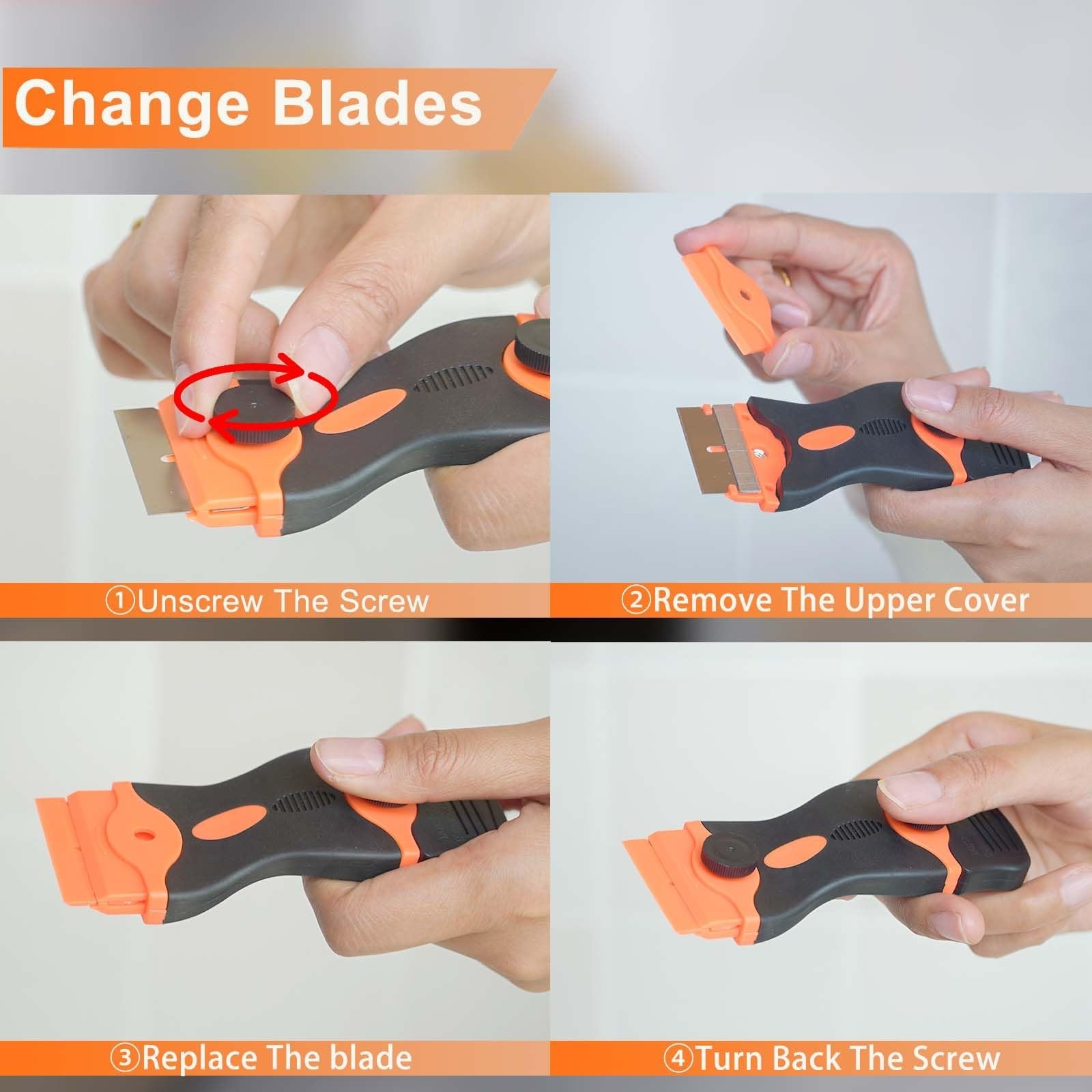 2 Pack Razor Blade Scraper Tool With Extra 10pcs Plastic Blades And 10pcs Met...