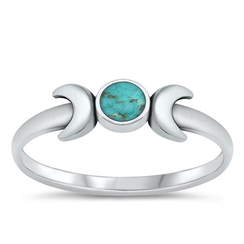 Turquoise double moon sterling silver toe ring