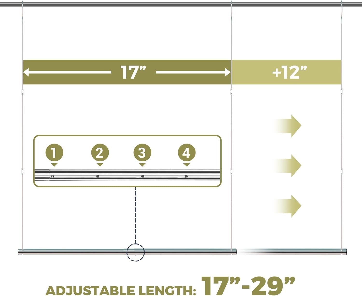 Effortless Setup Chrome Hanging Rod, Adjustable Width & Height, 22 lbs Support
