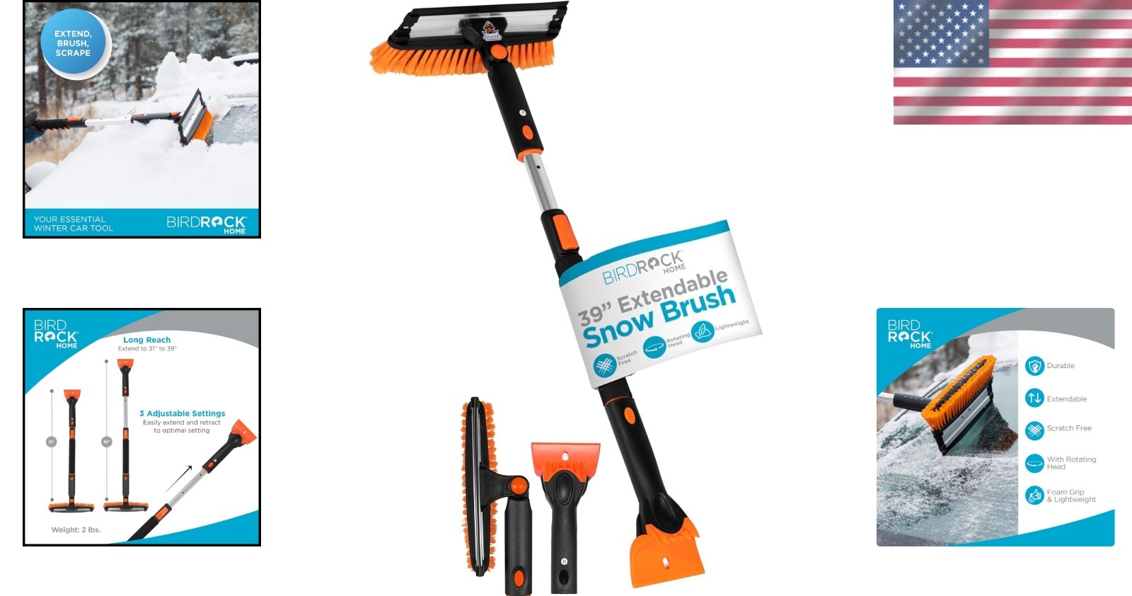 Lightweight 39-Inch Extendable Snow Brush & Ice Scraper - Effortless Winter Care
