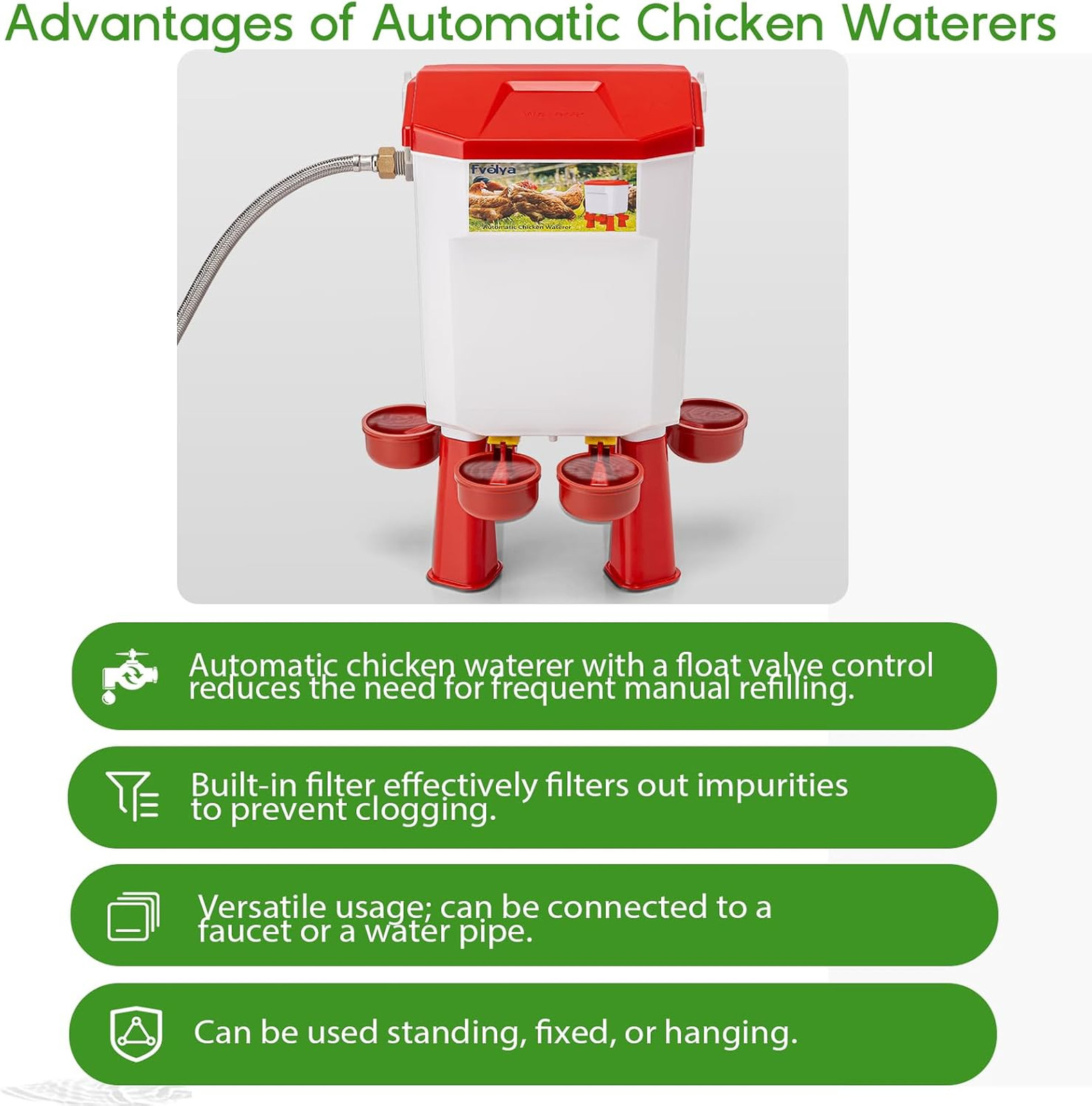 Automatic Chicken Waterer,Valve-Controlled Large Watering System with Stainless
