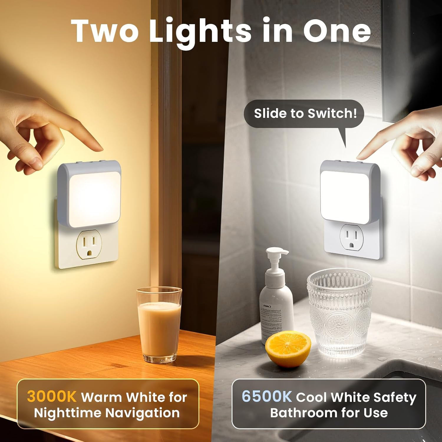 6-Pack Dimmable LED Night Lights Plug into Wall with Dusk to Dawn Sensor, 2 Colo