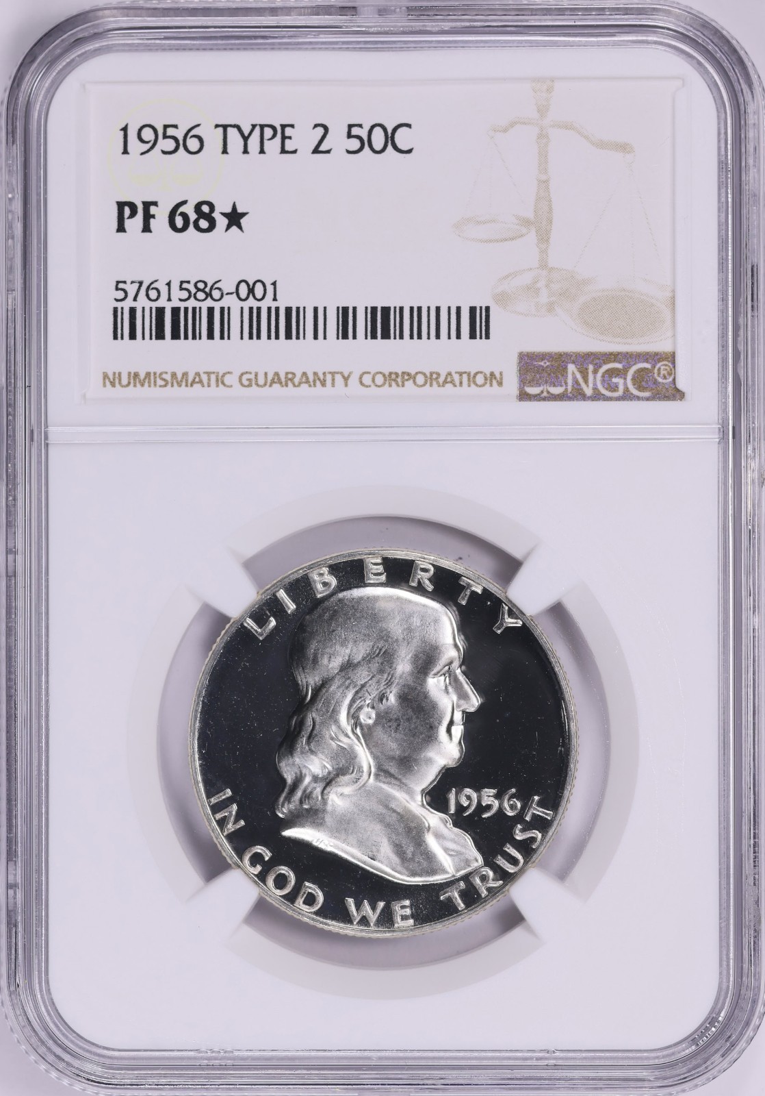 1956 Franklin Silver Half Dollar NGC PF 68 Star PR Deep Mirror Proof Type 2