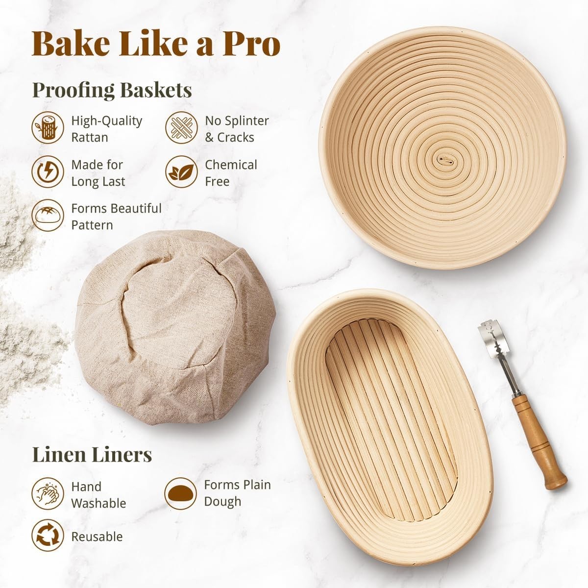 Sourdough Starter Kit, 9 Inch Bread Proofing Basket Tools, Bread Making Supplies