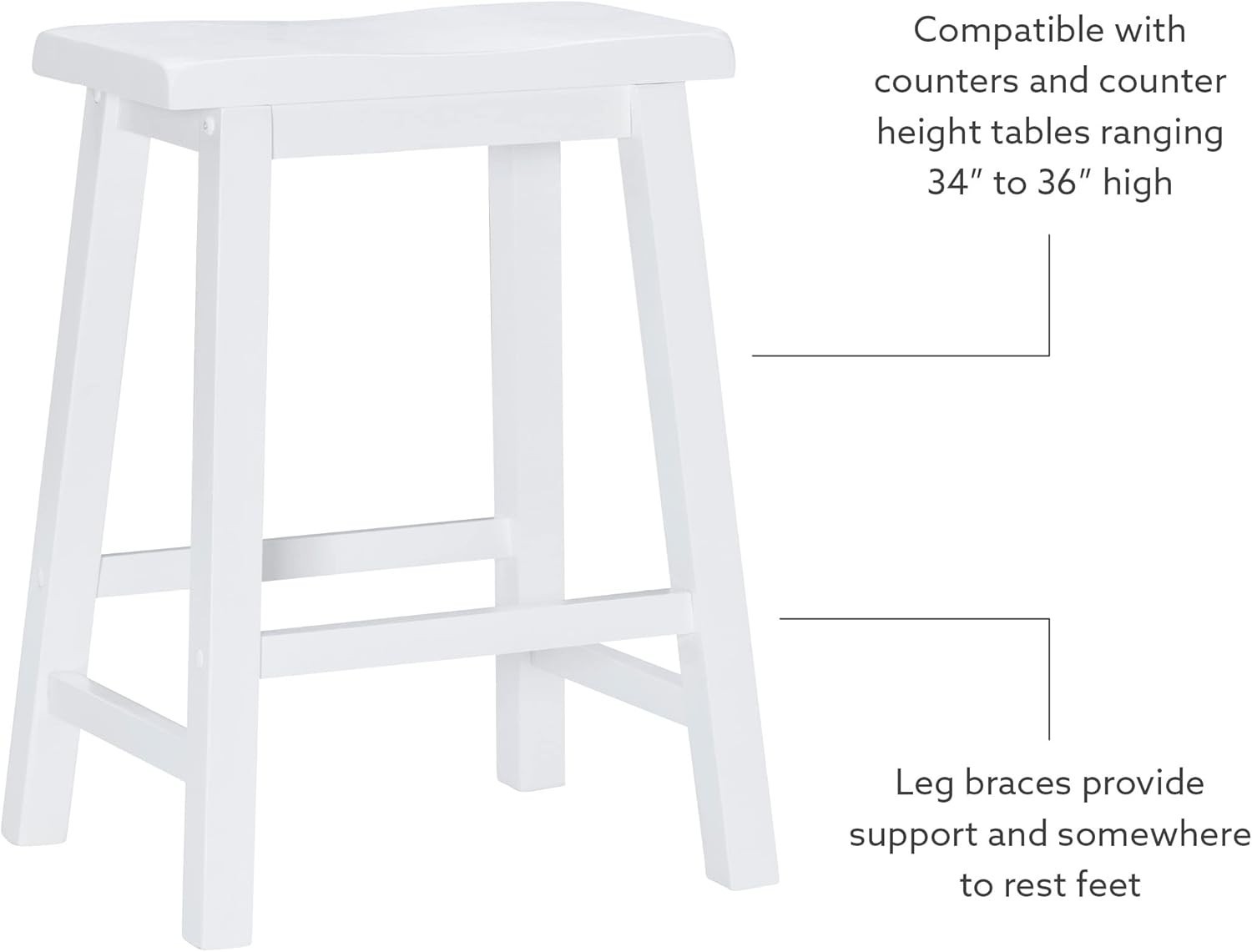Beamon 24" Sturdy Wood Backless Saddle Seat Counter Stool in Pure White