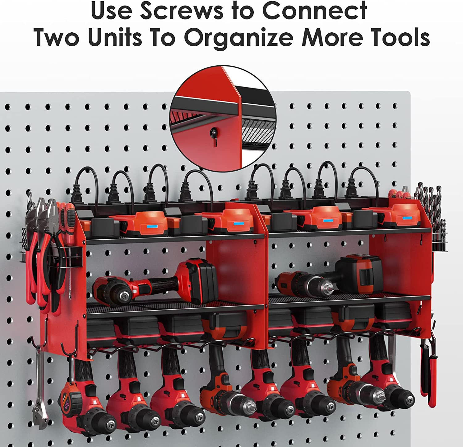 CCCEI Wall Mount Modular Tool Charging Organizer, Red, 1 Pack, 3 Tier. | Drill B