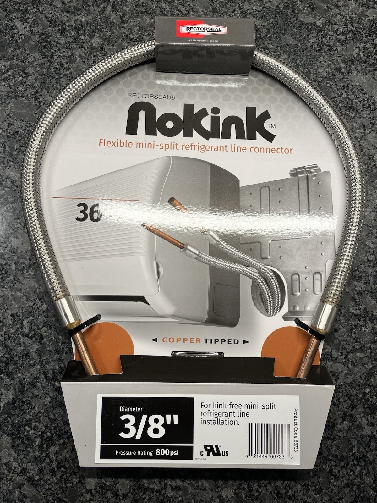 RectorSeal 66733 NoKink 3/8" x 3' Flexible Refrigerant Line Connector Mini-Split