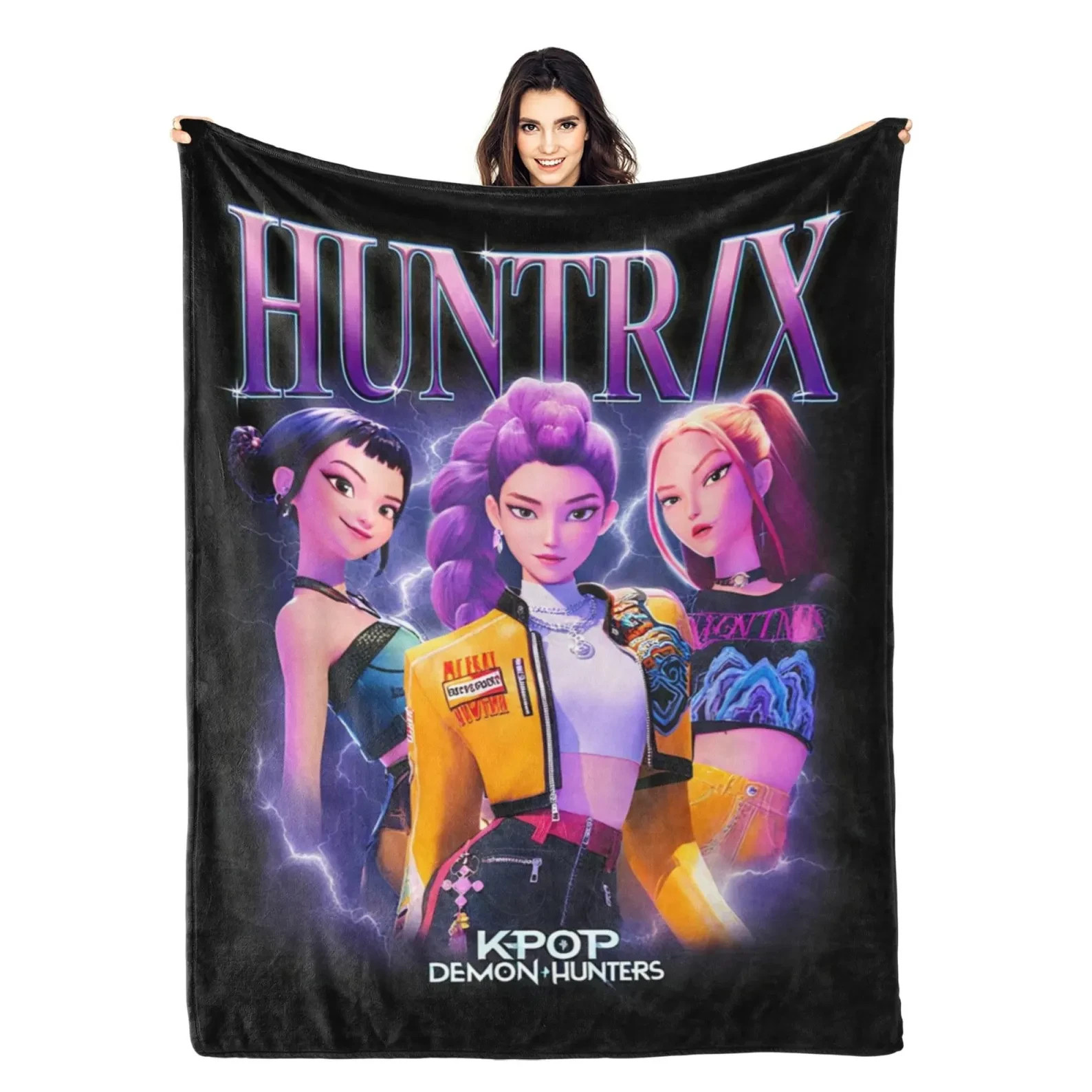 Anime KPop Demon Girls Flannel Blanket Soft Cozy Teen Room Gift