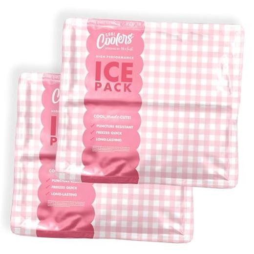 Cool Coolers by  Reusable Ice Packs for Coolers – Large Pink Gingham (2 Pack)