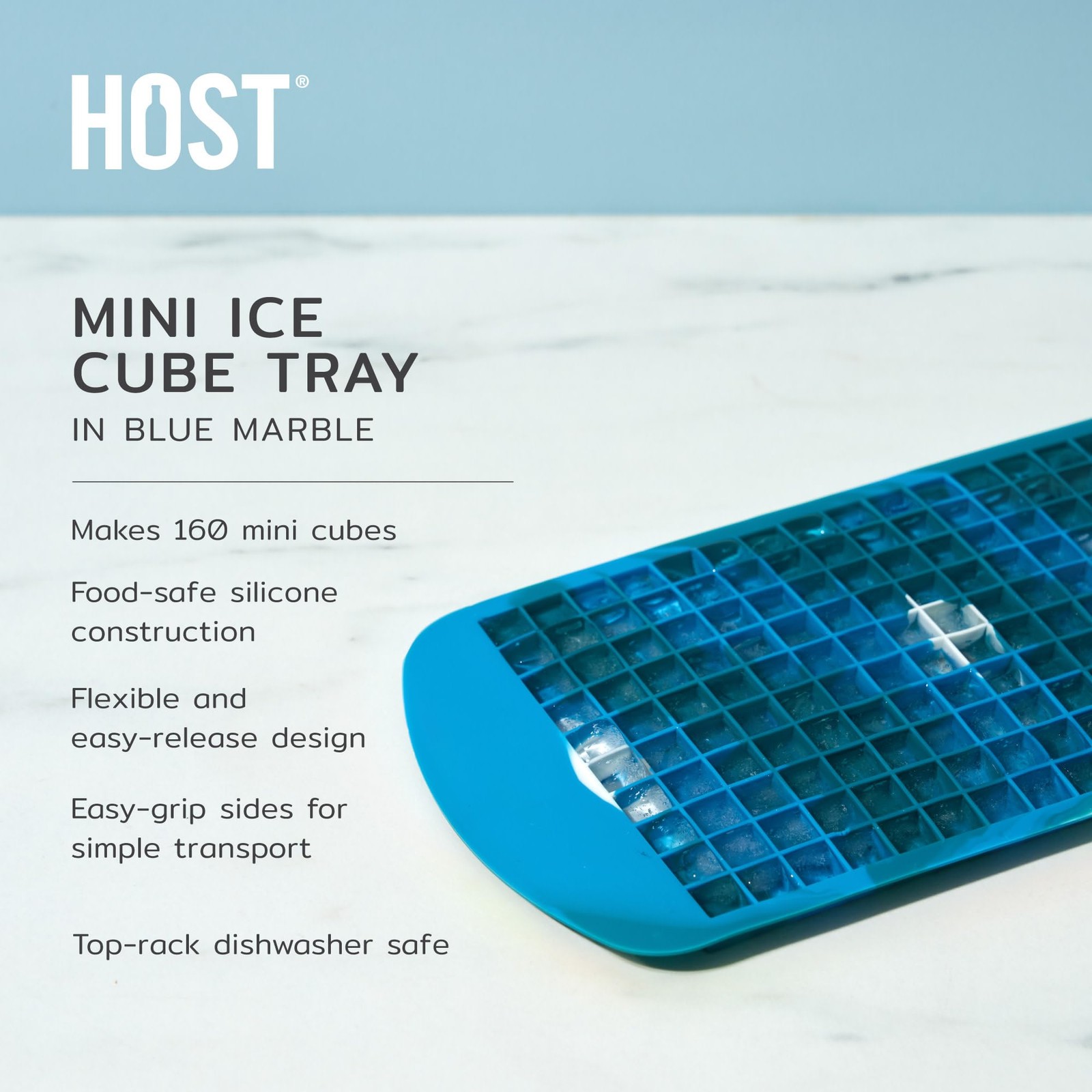 Host Mini Ice Cube Tray, Makes 160 Cubes, Durable Blue Marble