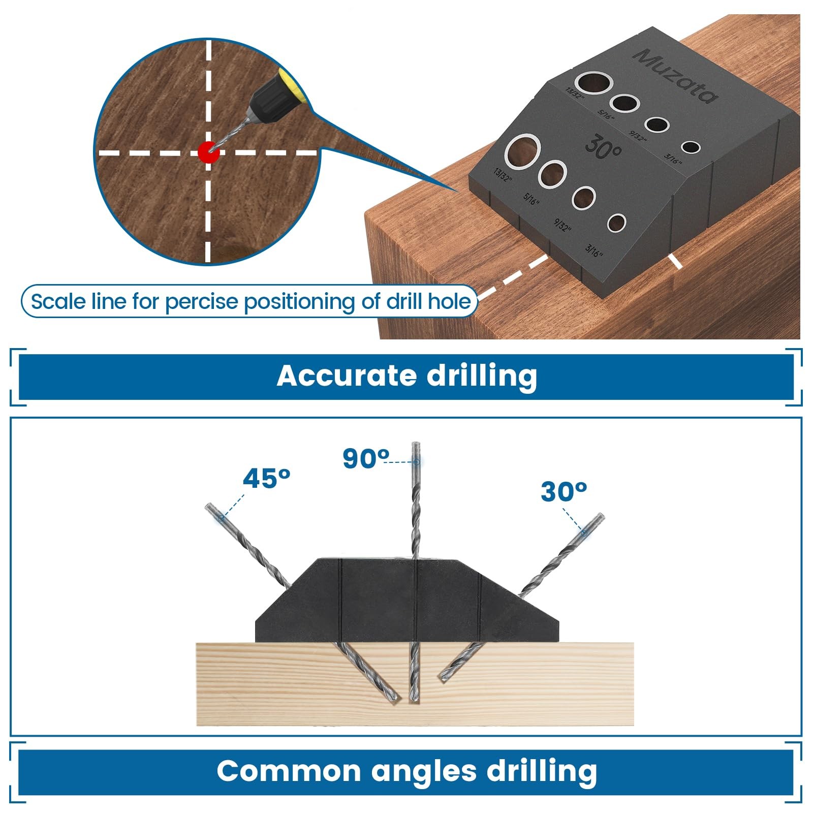 Upgraded Multi Angle Cable Railing Drill Guide Jig 30 45 90 Degree Portable D...