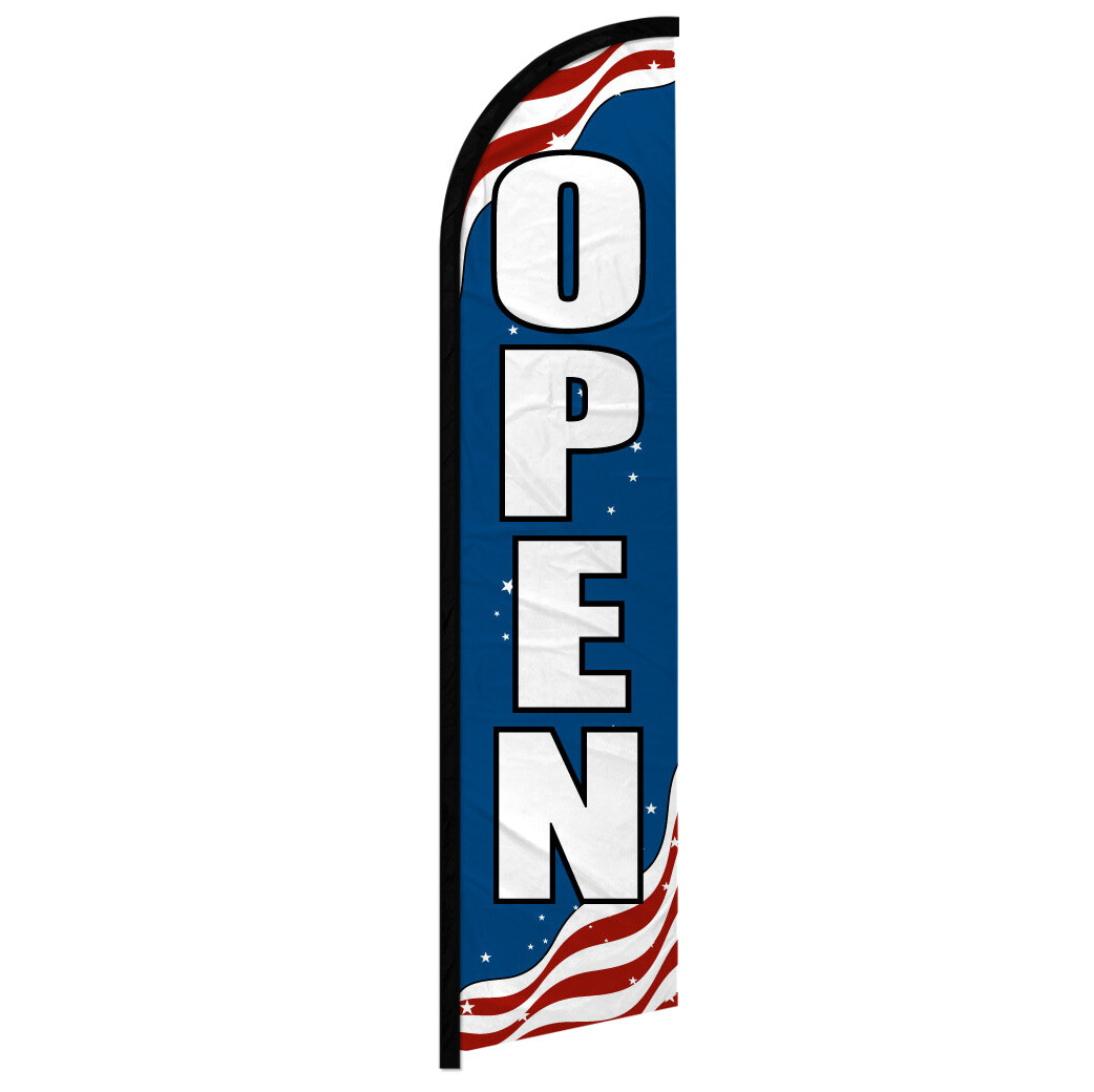 Open Full Curve Windless Swooper Flag We're Open PATRIOTIC