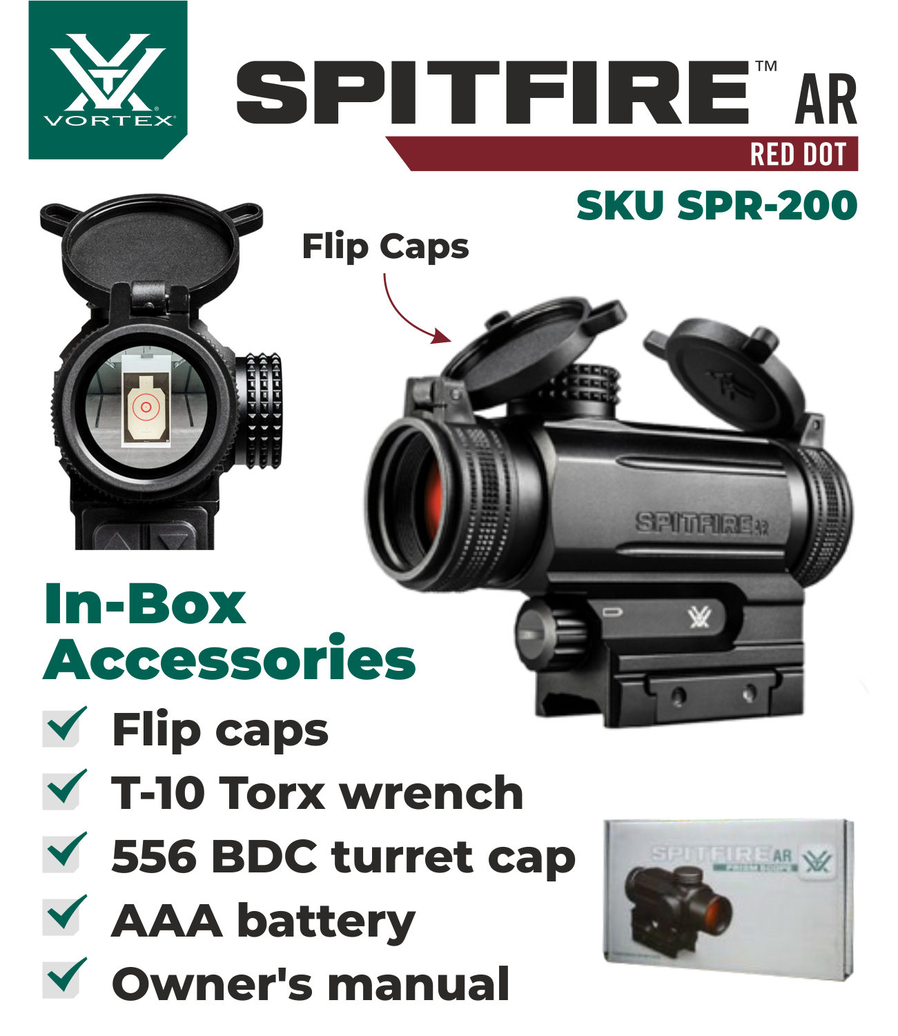 Vortex Optics SPR-200 Spitfire Prism Scope 1x DRT MOA with Wearable4U Bundle