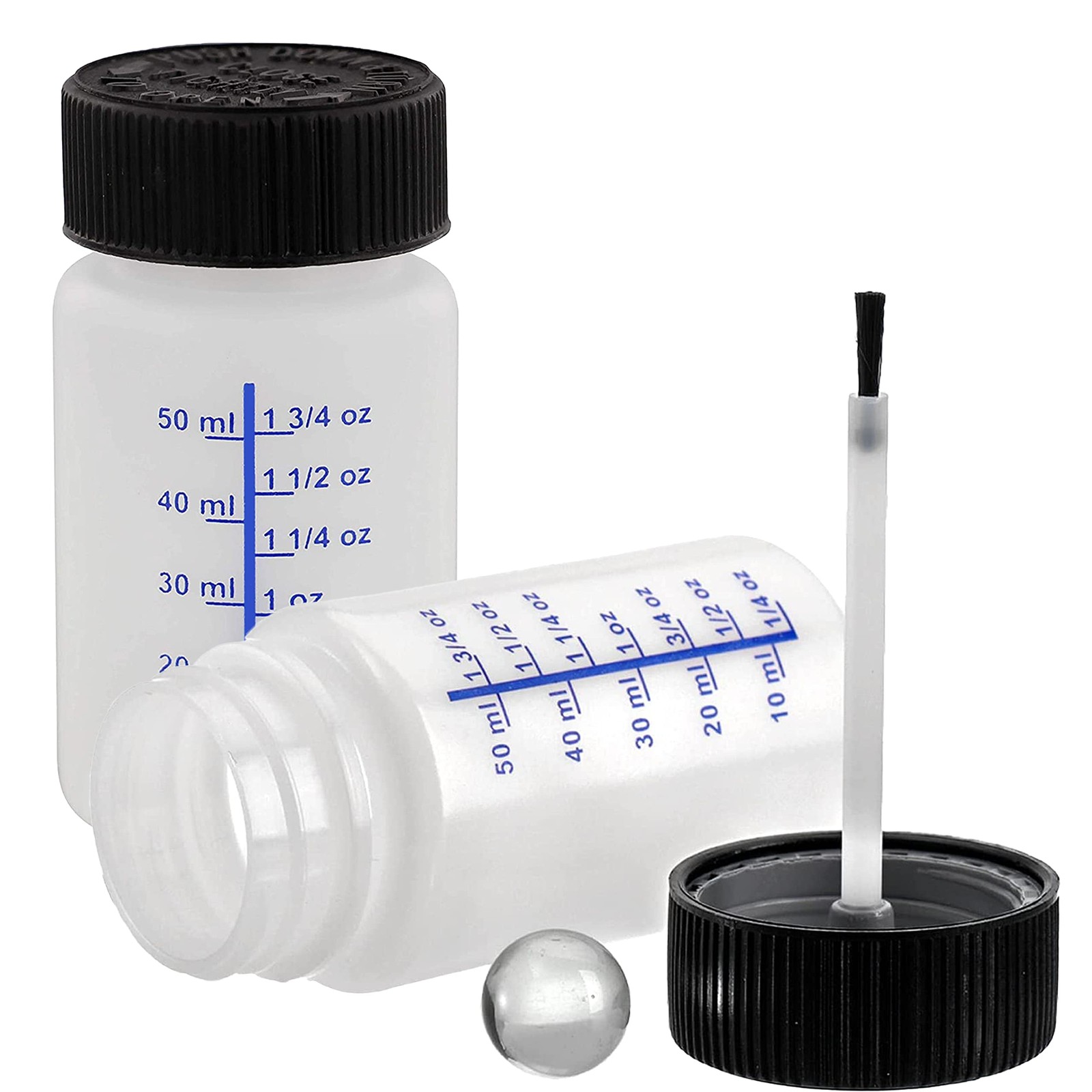 6 Pack 2 Ounce 60ml Empty Paint Touch Up Bottles with Brush Applicator and Mi...