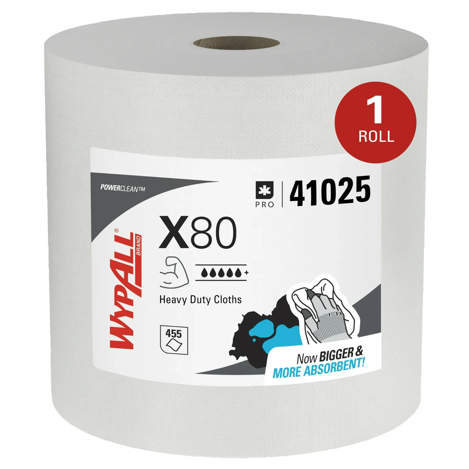 WypAll PowerClean X80 Cloths Heavy Duty Wipes (41025) 1 Roll, Extended Use Towel
