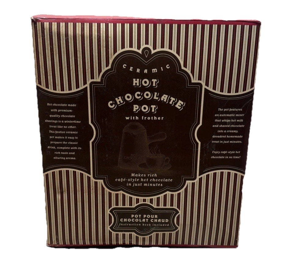 New Williams Sonoma Ceramic Red Ceramic Hot Chocolate Pot W/Frother Open Box