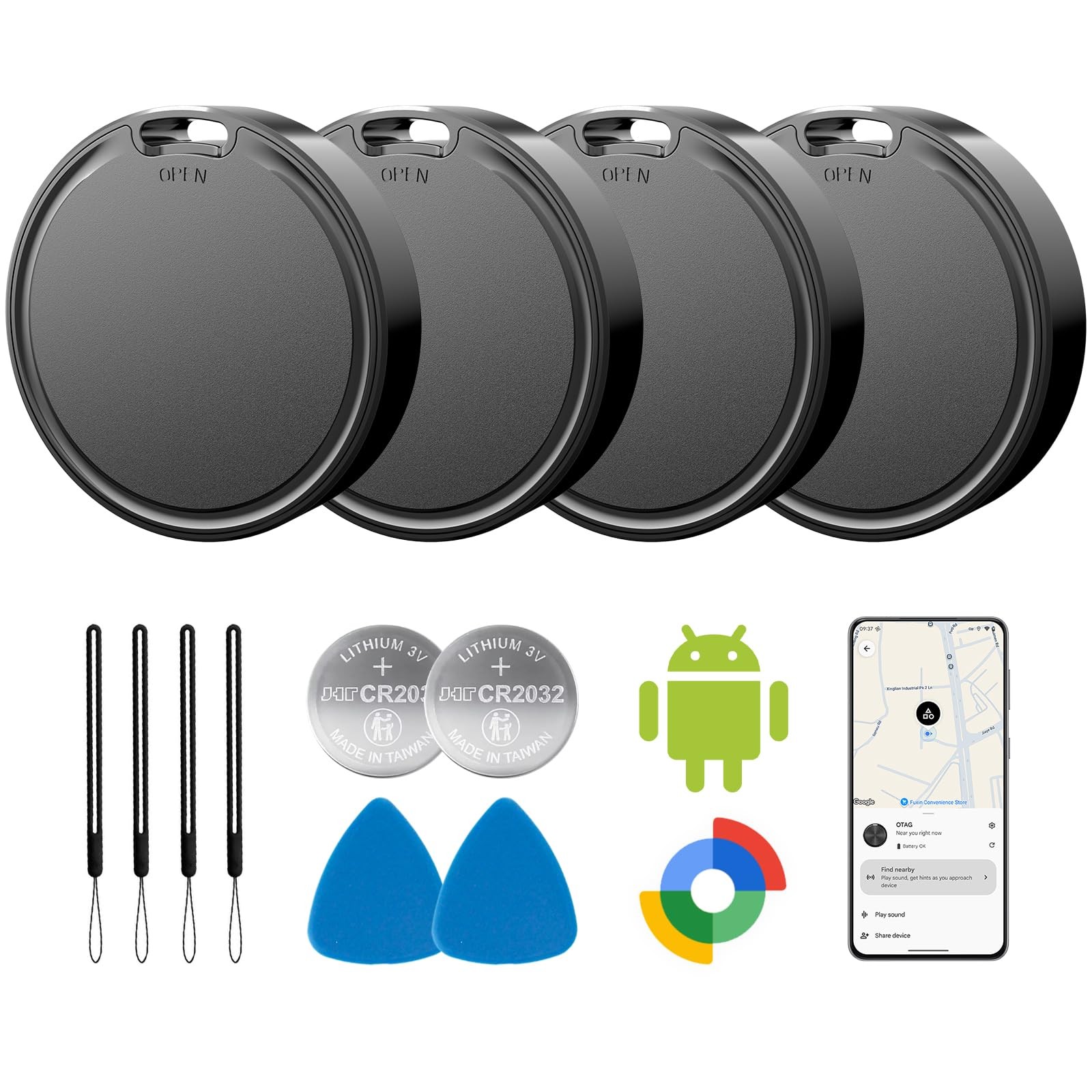 Android Tracker Tags - 4 Pack 2 Year Battery IP65 Waterproof