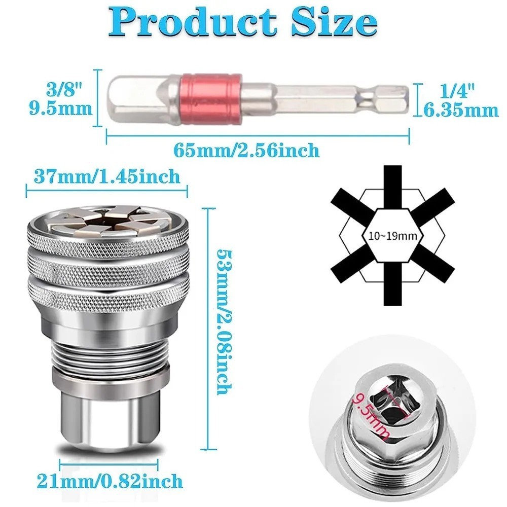 10-19mm Universal Socket Tool Adjustable Multifunction Wrench Sleeve Adapter Kit