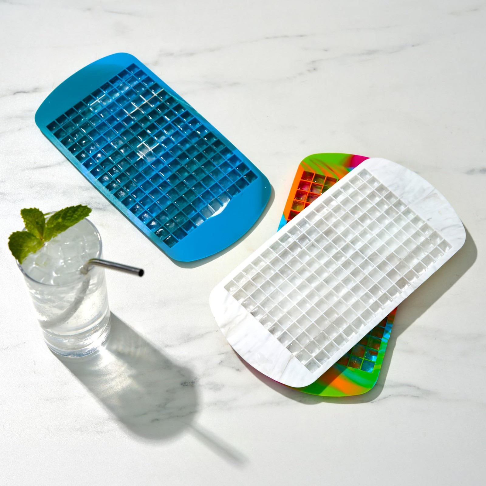 Host Mini Ice Cube Tray, Makes 160 Cubes, Durable Blue Marble