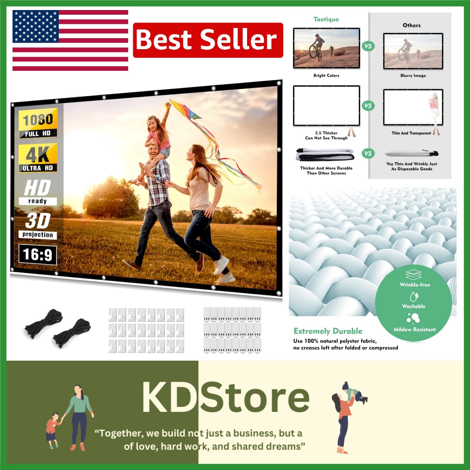 Double-Sided 150-Inch Projector Screen - Wrinkle-Free for Stunning Movie Nights