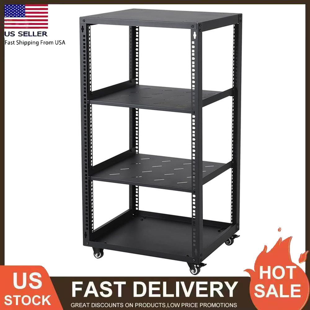 12U 15U 20U Heavy Duty Open Frame Network Rack with 4 Casters for IT & AV Gear