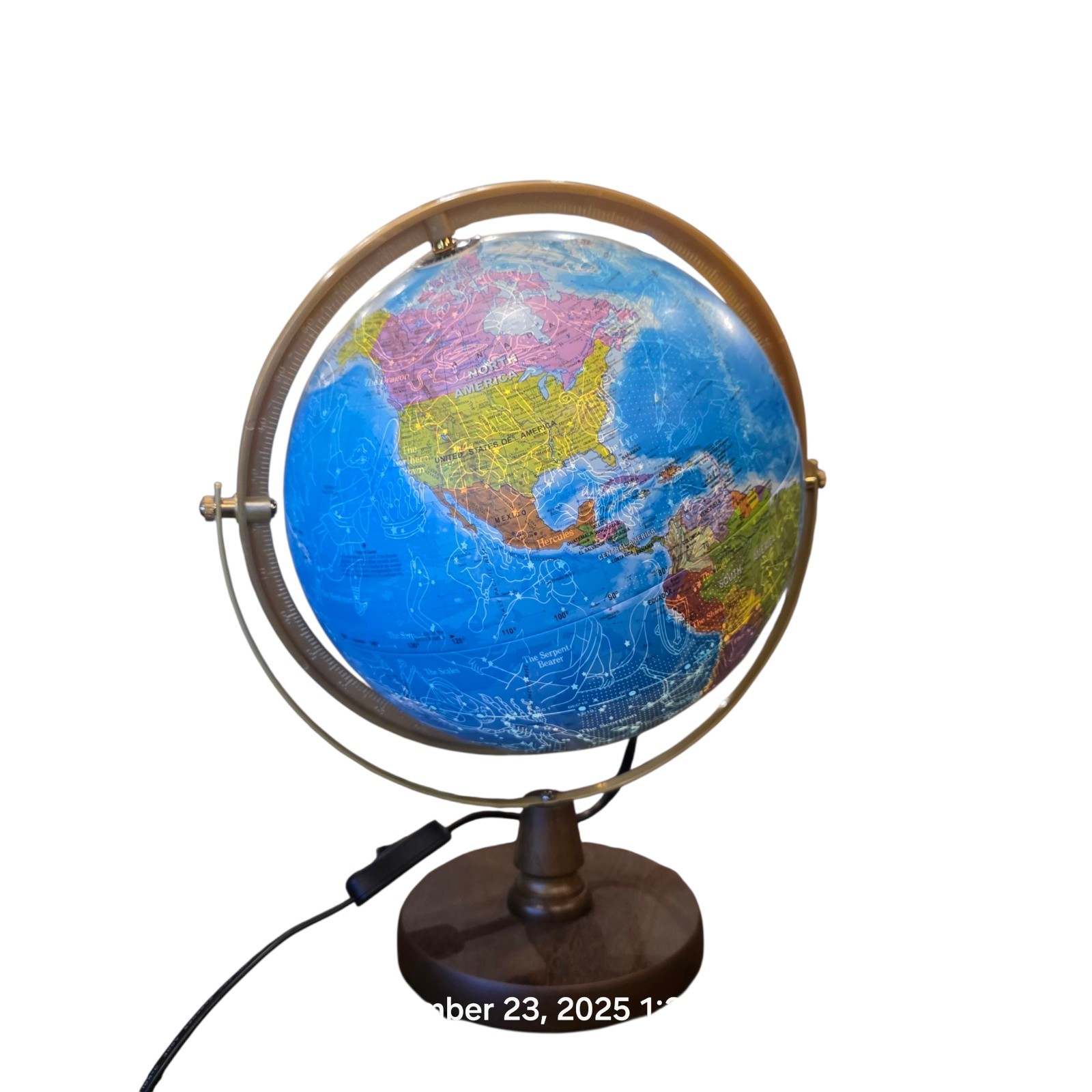 10" Lighted World Globe Lamp Illuminated LED Constellation Map 16" Tall