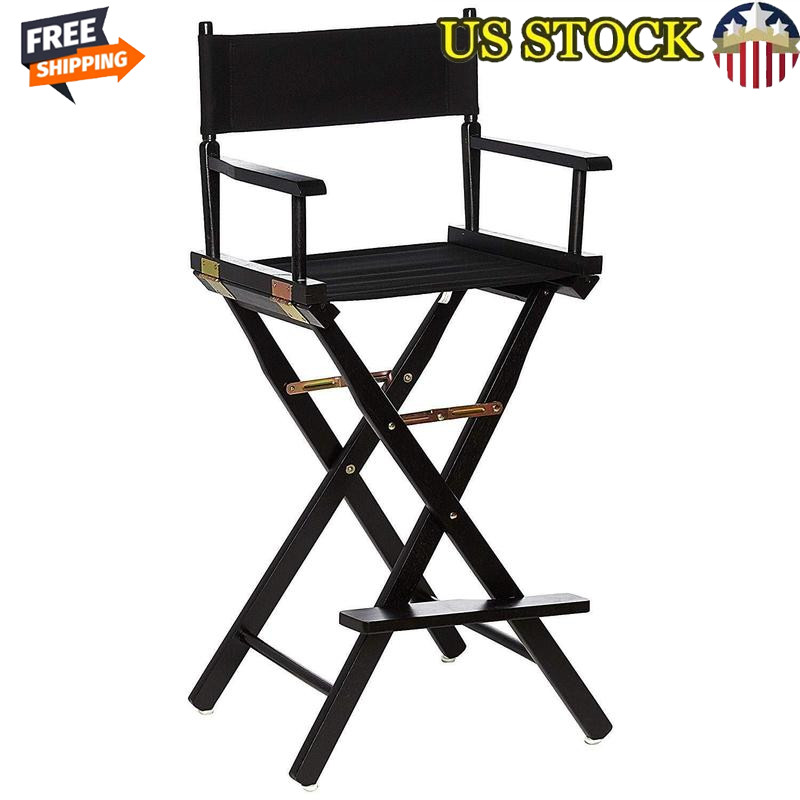30 Inch Director Chair Solid Wood Folding Portable Events Schools Comfort Black