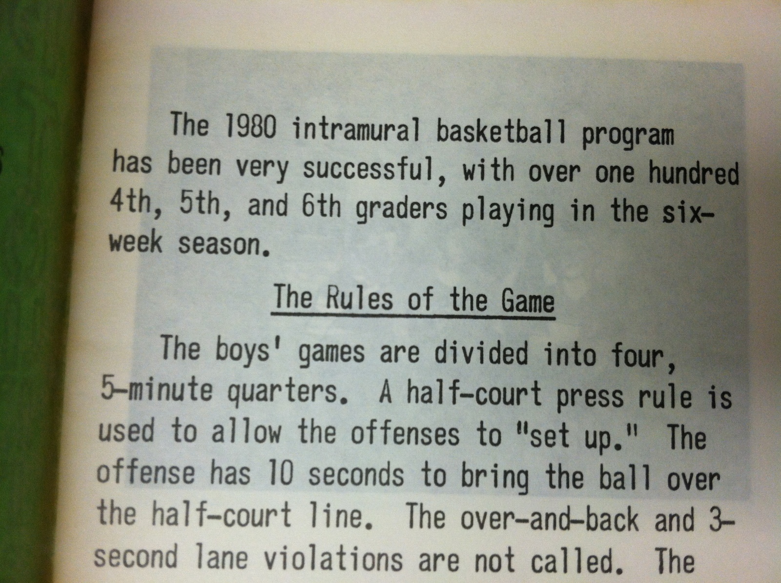 4TH 5TH 6TH GRADE GRANT WOOD BASKETBALL PROGRAM 1980