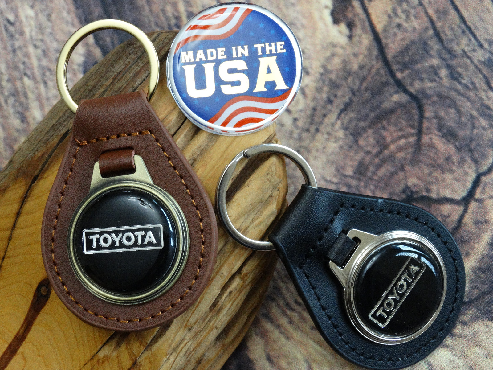 NEW RARE VINTAGE 1970s TOYOTA CAR BLACK OR BROWN Leather Key Chain Ring Fob NOS