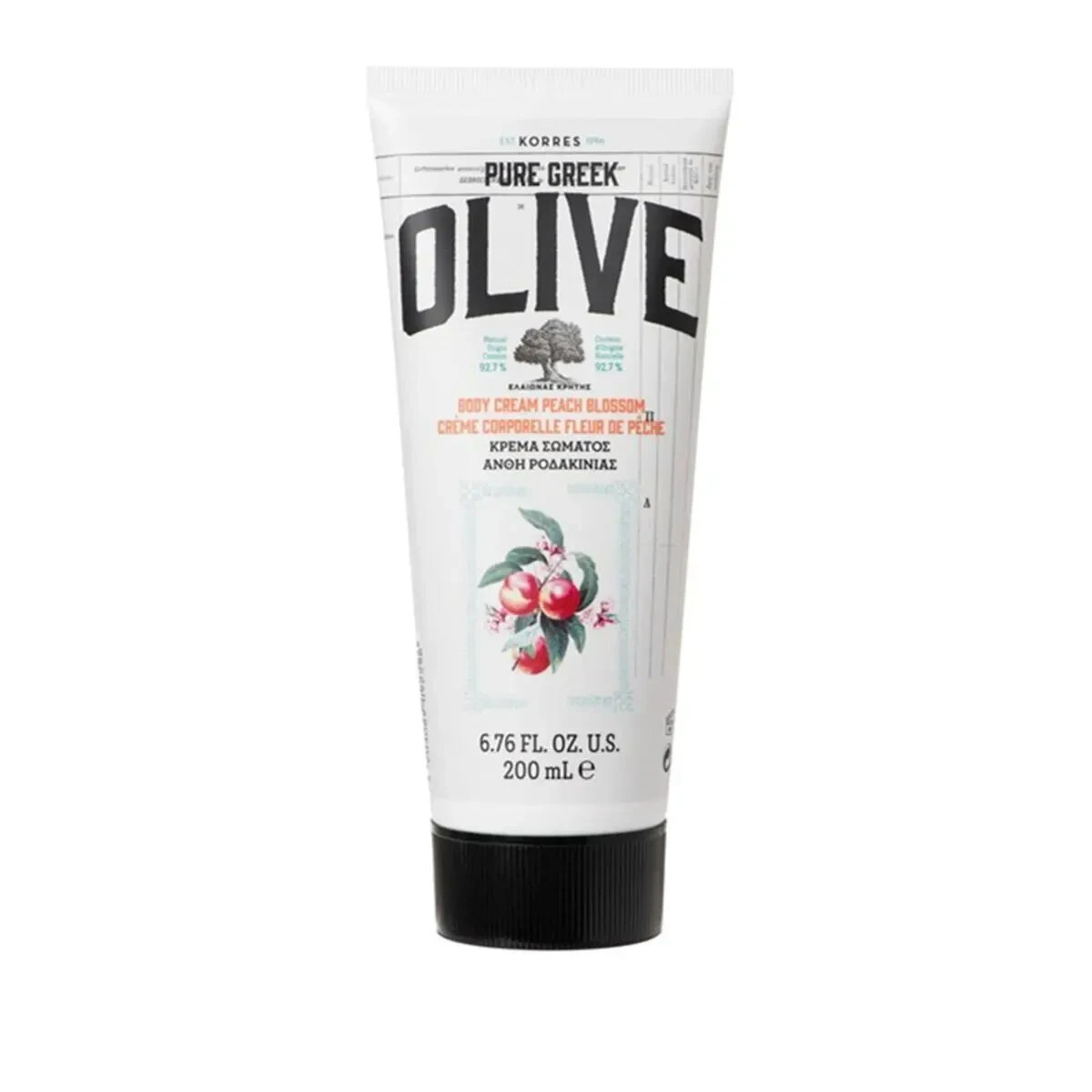 KORRES Pure Greek Olive Body Cream Peach Blossom, 6.76 Fl Oz - New and Sealed