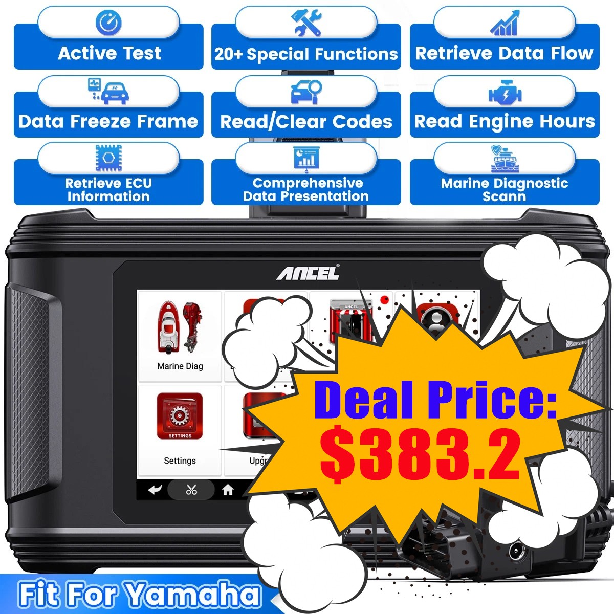 ANCEL MR500 Marine OBD2 Scanner Outboard & Watercraft Fault Code Diagnostic Tool