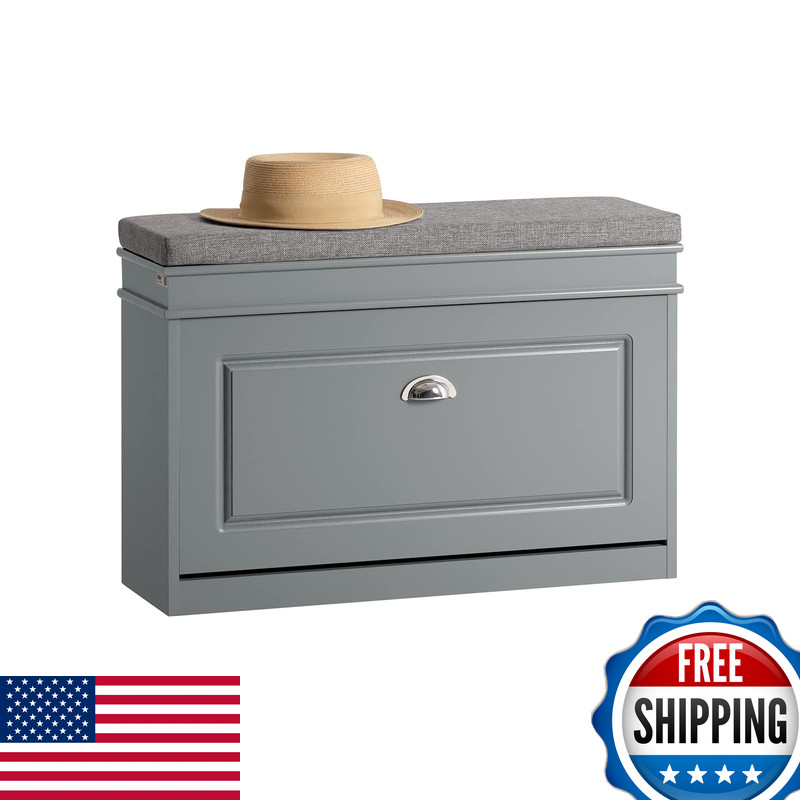 Haotian Shoe Storage Bench Cushion Grey Narrow Shoe Rack For Entryway Small