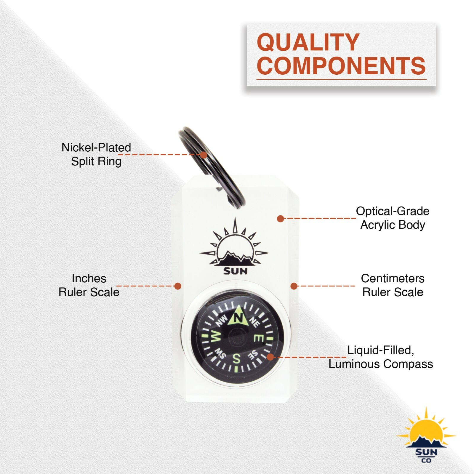 Sun Company MiniComp - Zipperpull Mini Compass with Split Ring