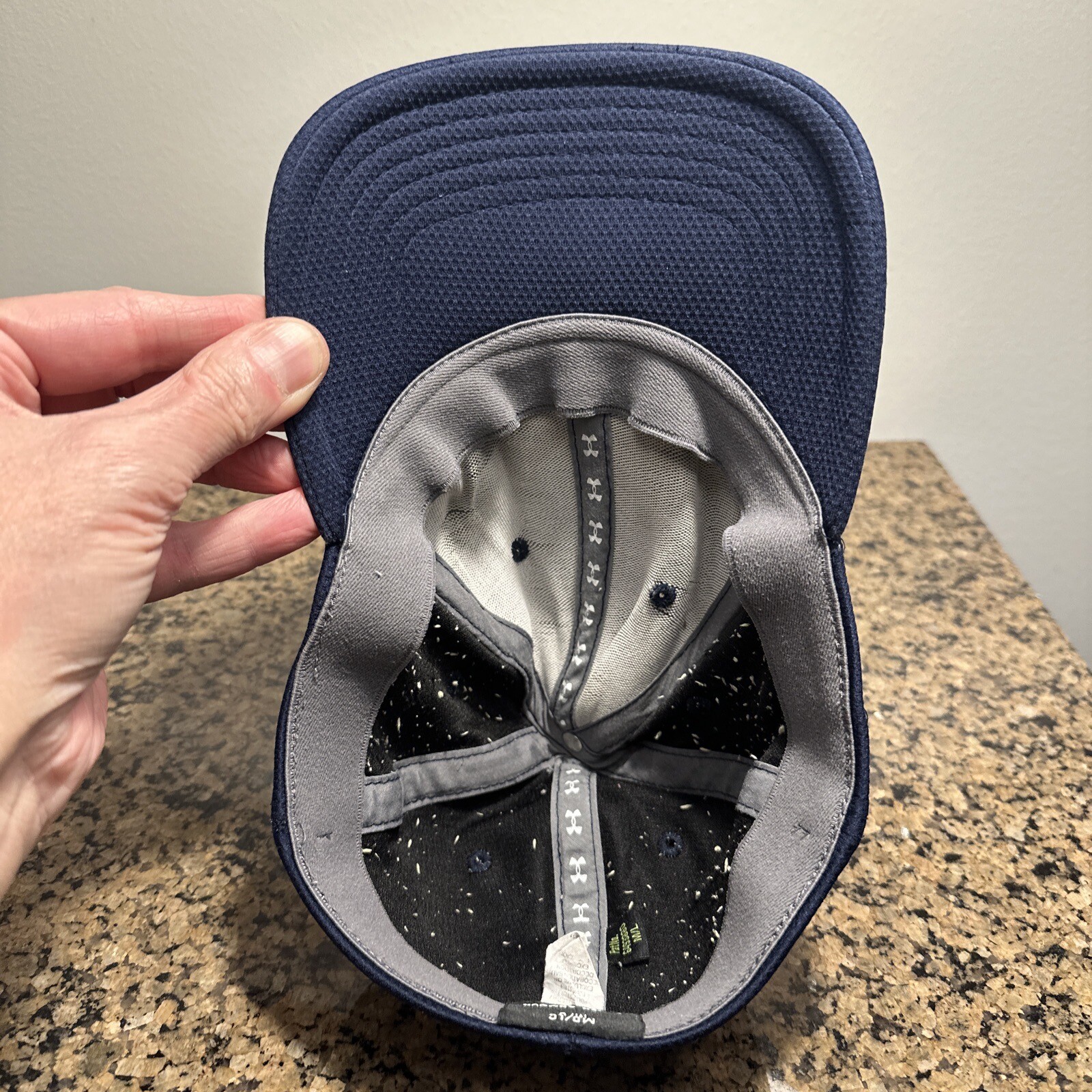 Under Armour White Letters Dark Blue Medium Hat