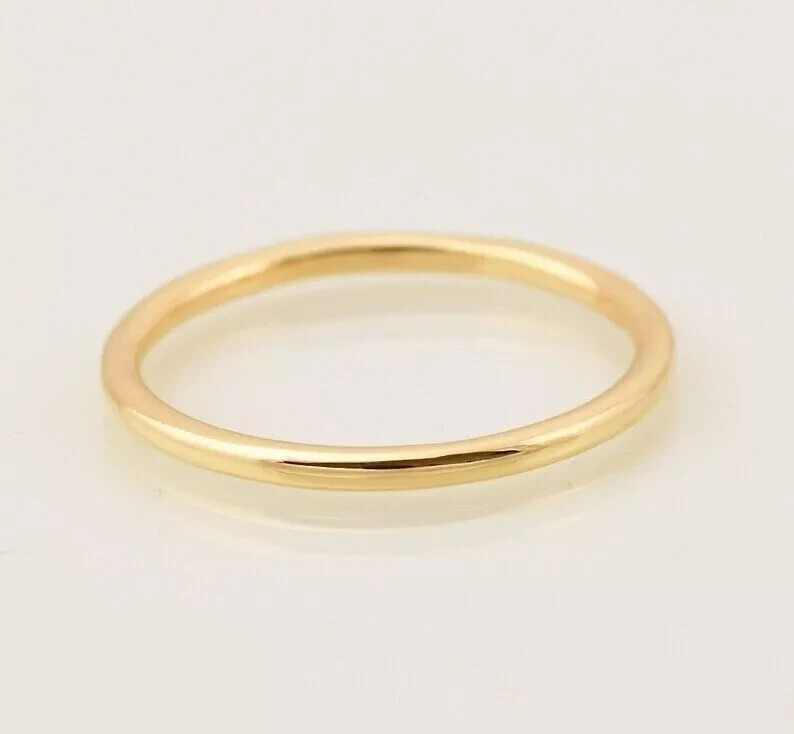 14K Yellow Gold Finish Round Wedding Band Ring Round Thin Band Ring
