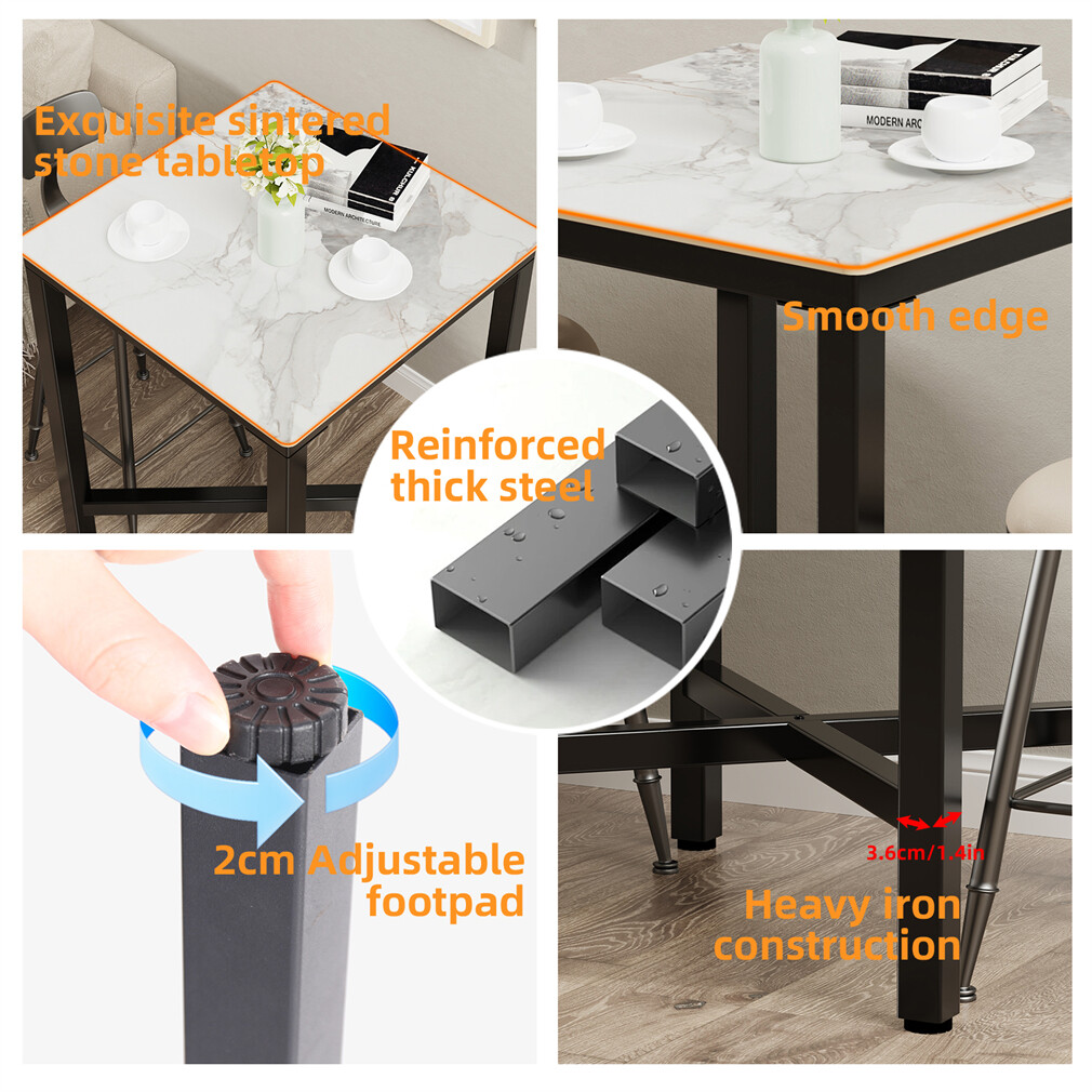 Tall Bar Table Square Cocktail Dining Table Sintered Stone Top for Balcony Home