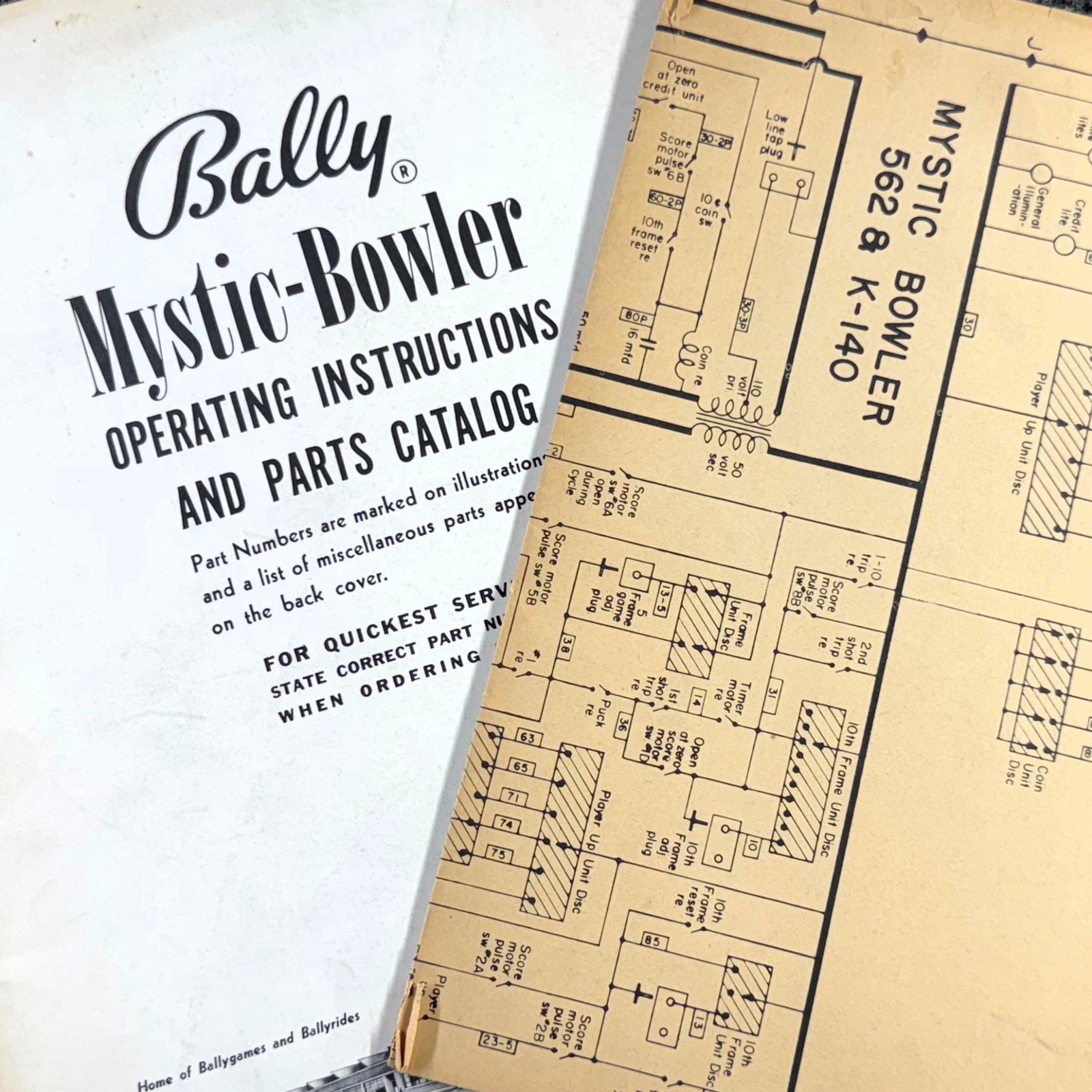 Bally Mystic-Bowler Shuffle Game Machine Manual Schematics Parts ORIGINAL