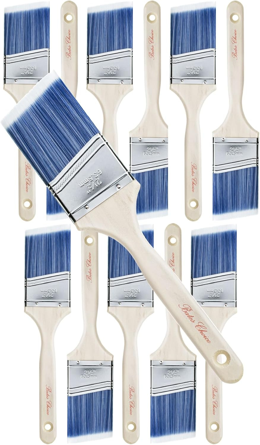 Bates- Paint Brushes, 2.5-Inch, 12 Pack, Angle Brushes, Treated Wood Handle, Wal