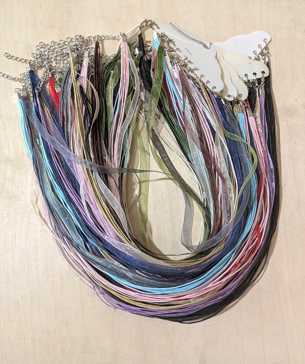 48 / 60 pc Black OR Mixed Color Organza Ribbon Cord Necklaces Wholesale Bulk Lot