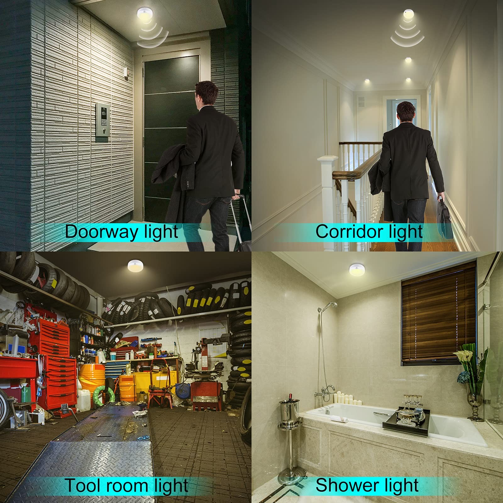 BIGMONAT Battery Operated Shower Light, Motion Sensor Lights, Wireless LED Ceili