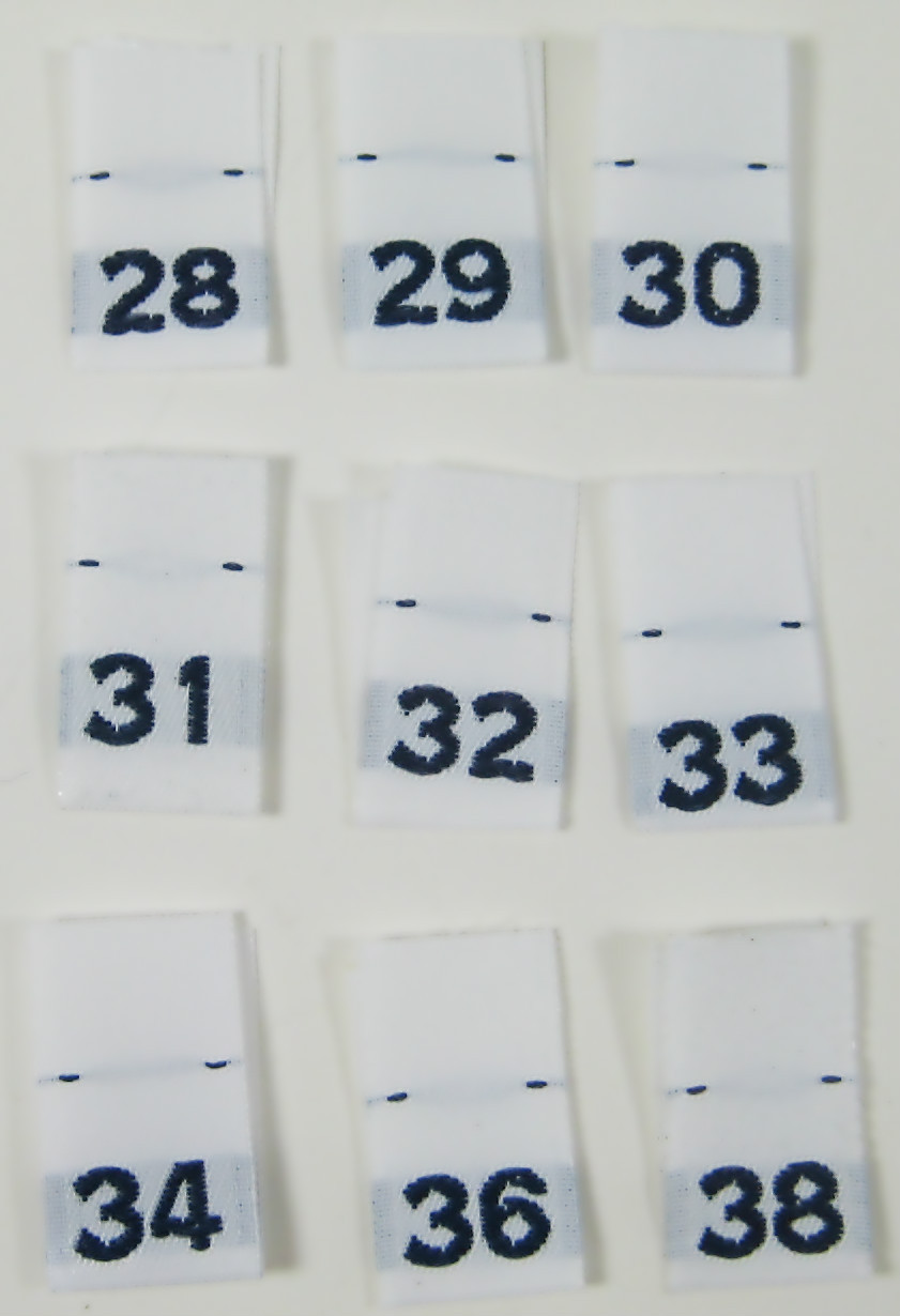 90pcs WOVEN CLOTHING SEWING LABELS, MEN SIZE TAGS  28,29,30,31,32,33,34,36,38